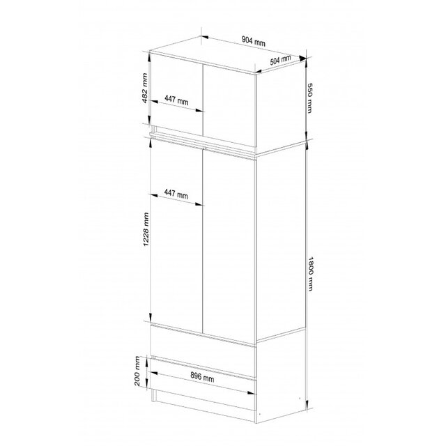 Kledingkast xl antraciet wit  2 lades  234 cm hoog