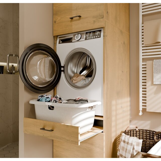 Wasmachine en wasdroger kast XL met lade eiken  set 2 stuks