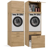 Wasmachine en wasdroger kast XL met lade eiken  set 2 stuks