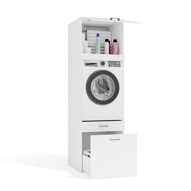 Wasmachine en wasdroger kast XL met 2 lades wit