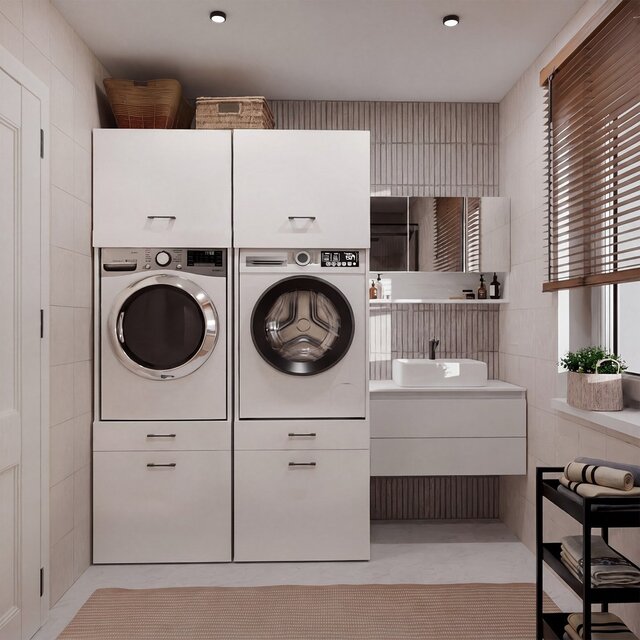 Wasmachine en wasdroger kast XL met 2 lades wit