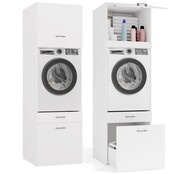 Wasmachine en wasdroger kast XL met 2 lades wit