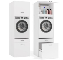 Wasmachine en wasdroger kast XL met 2 lades wit