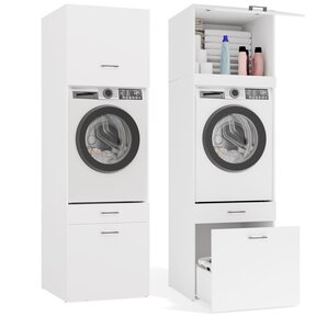Wasmachine en wasdroger kast wit xl met 2 lades set van 2