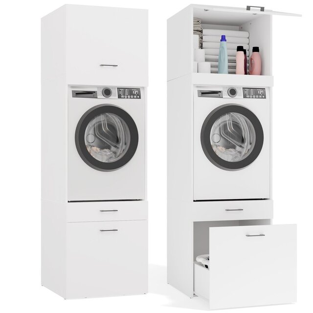 Wasmachine en wasdroger kast XL met 2 lades wit