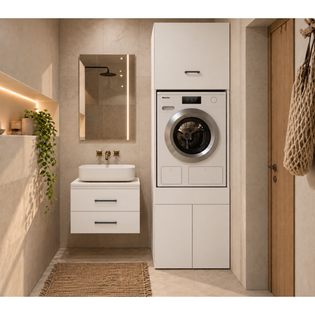 Wasmachine en wasdroger kast XL met 1 lade wit set van 2 kasten