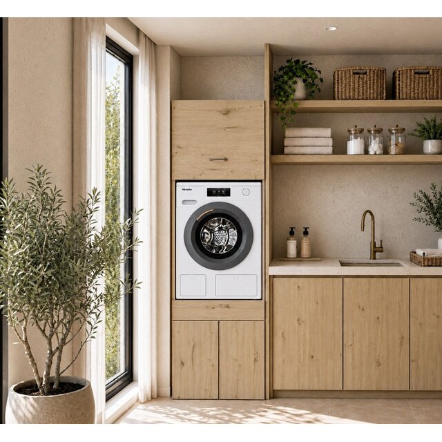 Wasmachine en wasdroger kast XL met 1 lade eiken  set 2 stuks