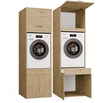Wasmachine en wasdroger kast XL met 1 lade eiken  set 2 stuks
