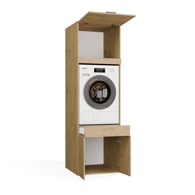 Wasmachine en wasdroger kast XL met 1 lade eiken