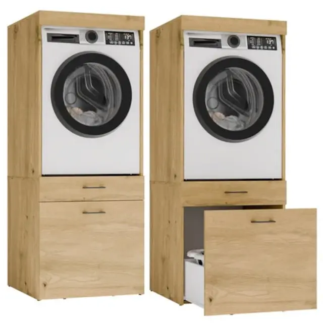 Wasmachine en wasdroger 2  lades eiken  set van 2