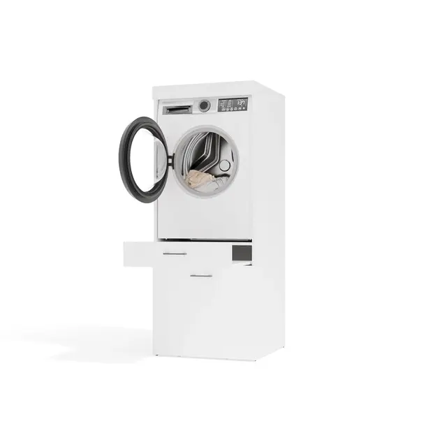 Wasmachine en wasdroger kast met 2 lades wit