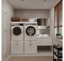 Wasmachine en wasdroger kast met 2 lades wit
