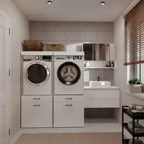 Wasmachine en wasdroger kast wit  met 2 lades set van 2
