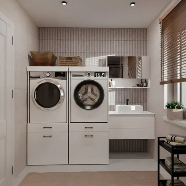 Wasmachine of wasdroger kast met 2 lades wit