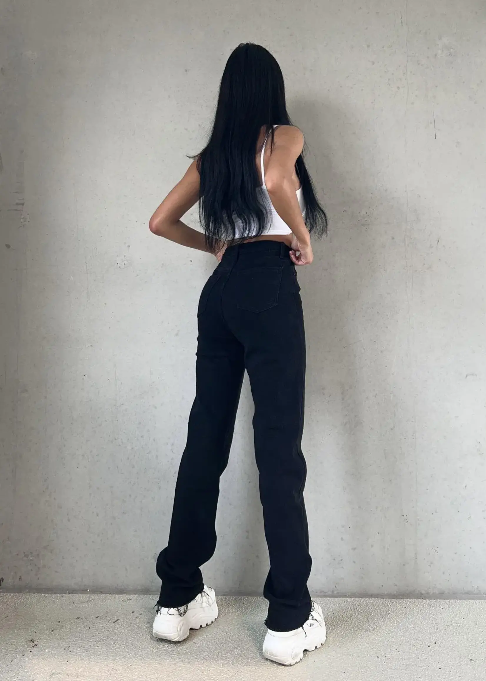 Extra long straight jeans - black