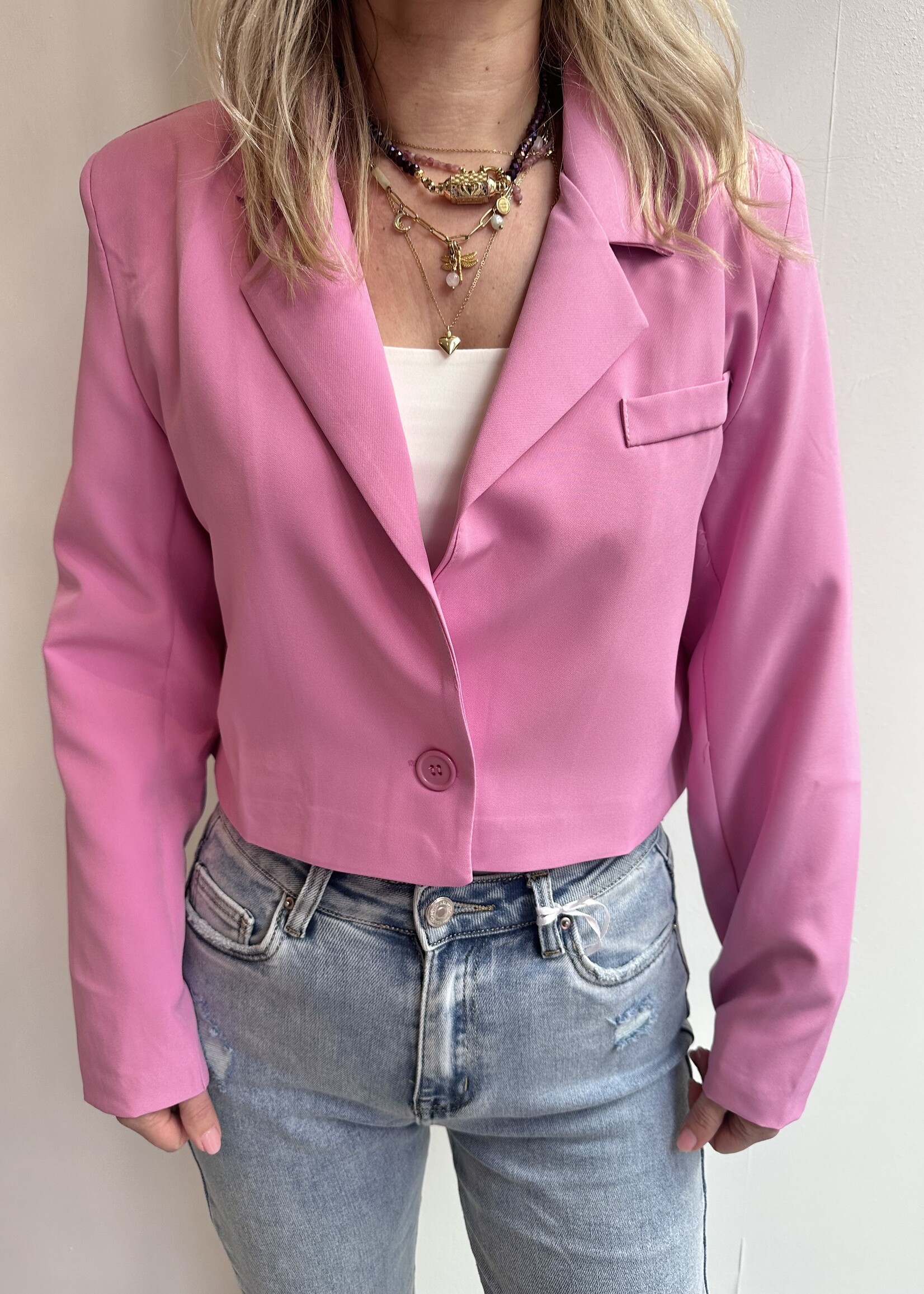 Cropped blazer roze