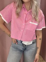 Roze cropped blouse streep