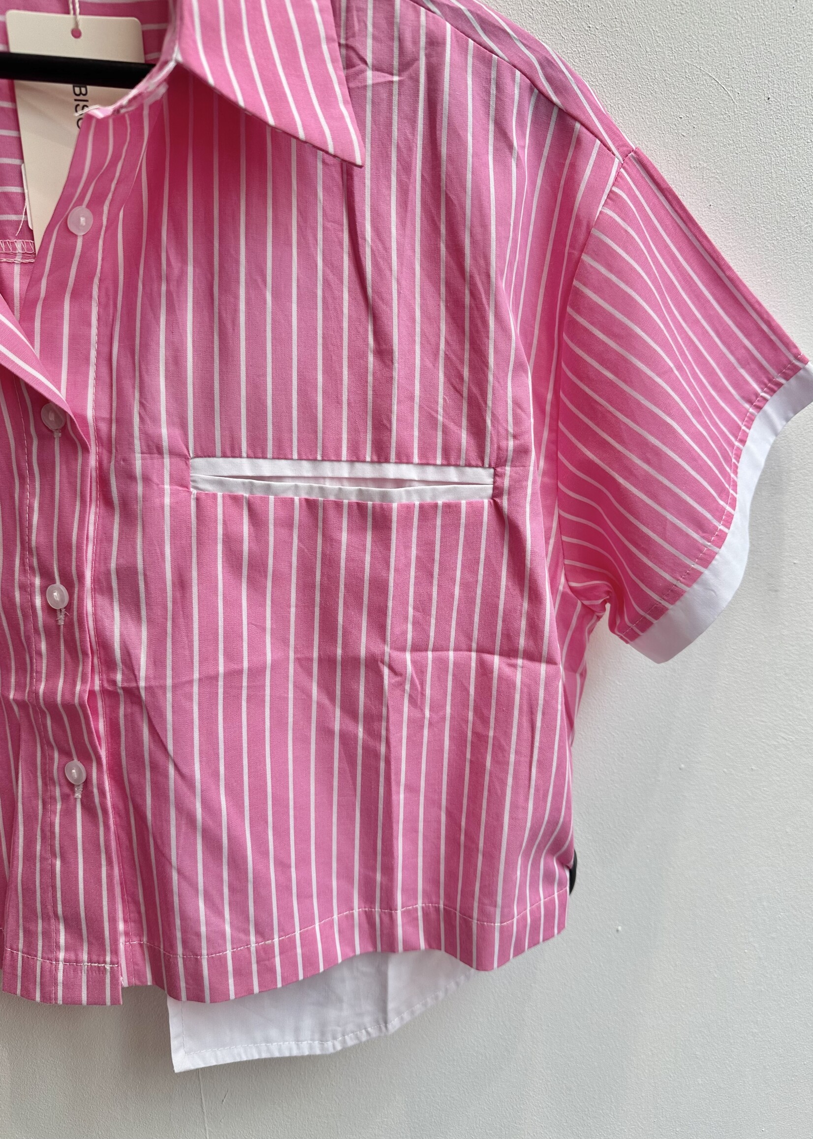 Roze cropped blouse streep