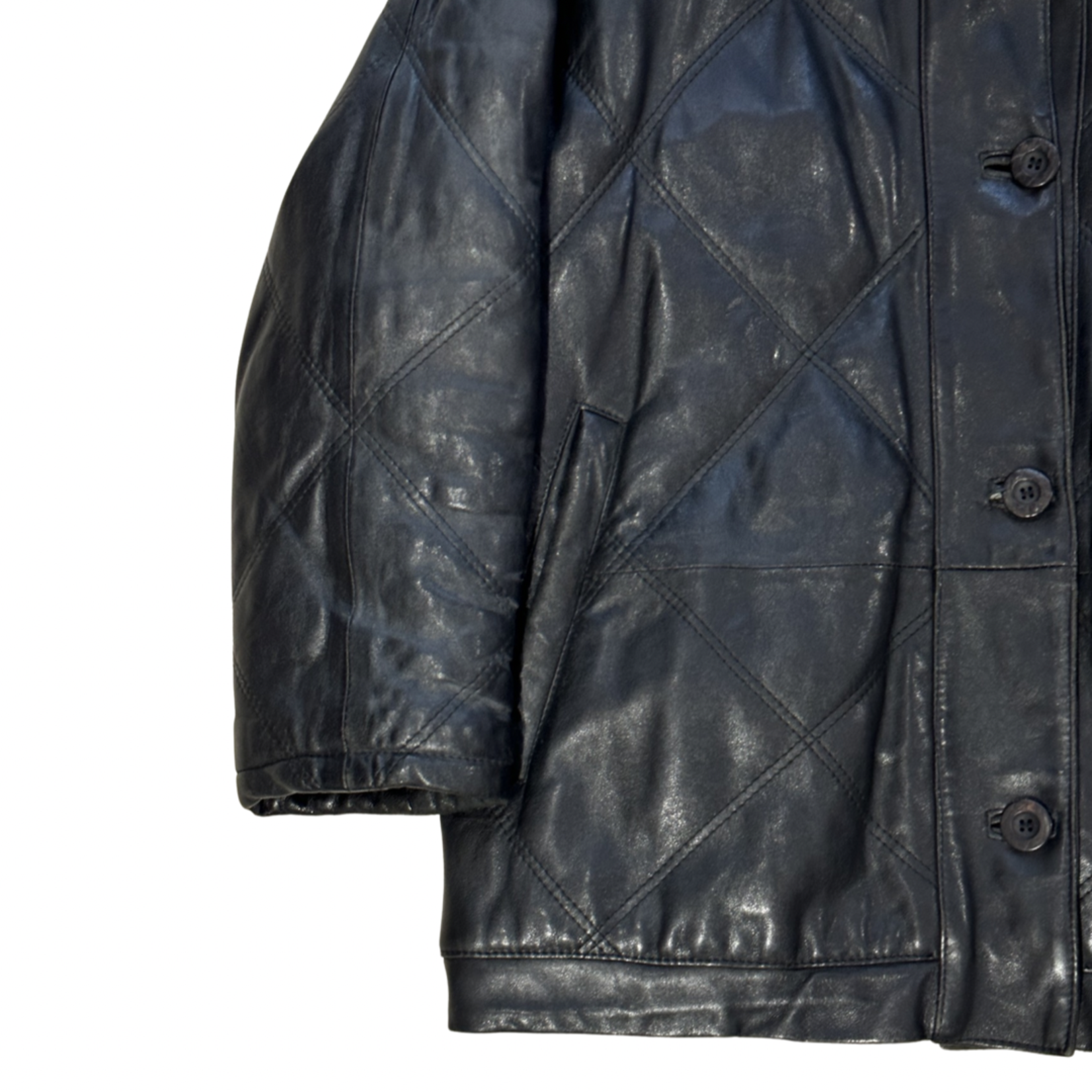 Vintage Vintage zwart leren jas met bont capuchon zwart size M