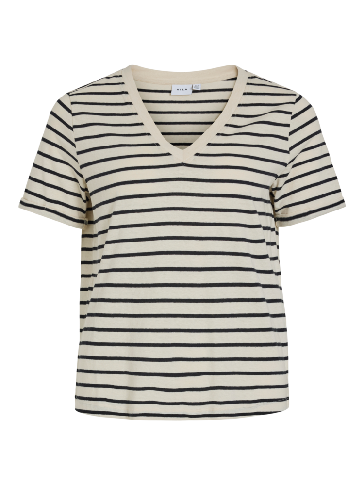 Vila Clothes vistibena v-nack stripe t-shirt - zwart