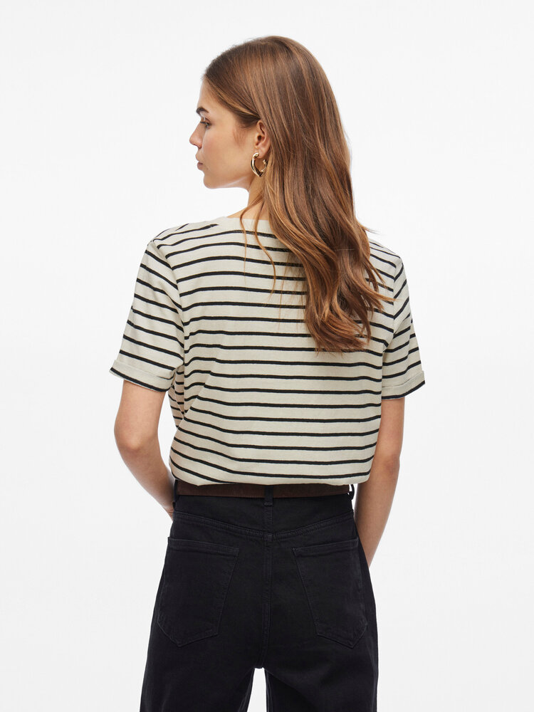 Vila Clothes vistibena v-nack stripe t-shirt - zwart