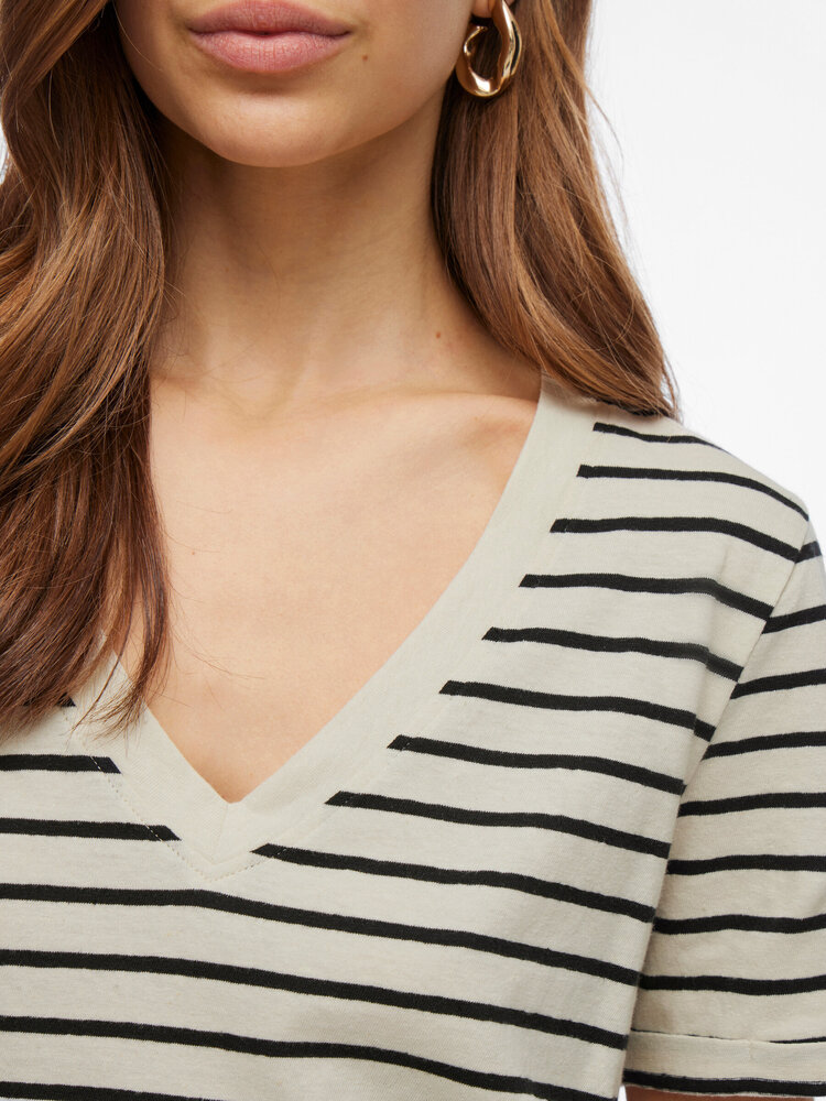 Vila Clothes vistibena v-nack stripe t-shirt - zwart