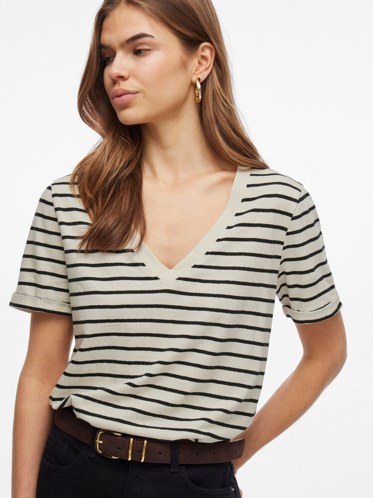 Vila Clothes vistibena v-nack stripe t-shirt - zwart