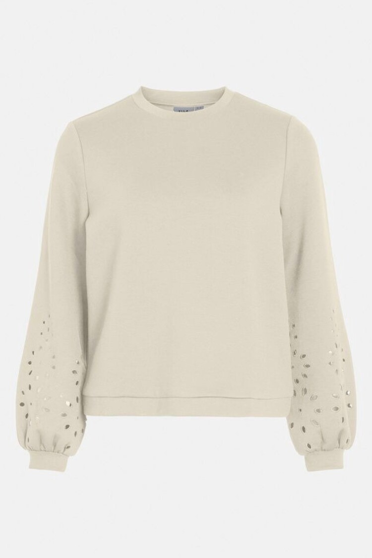Vila Clothes visiffen embroydery sleeve swaeter - ecru