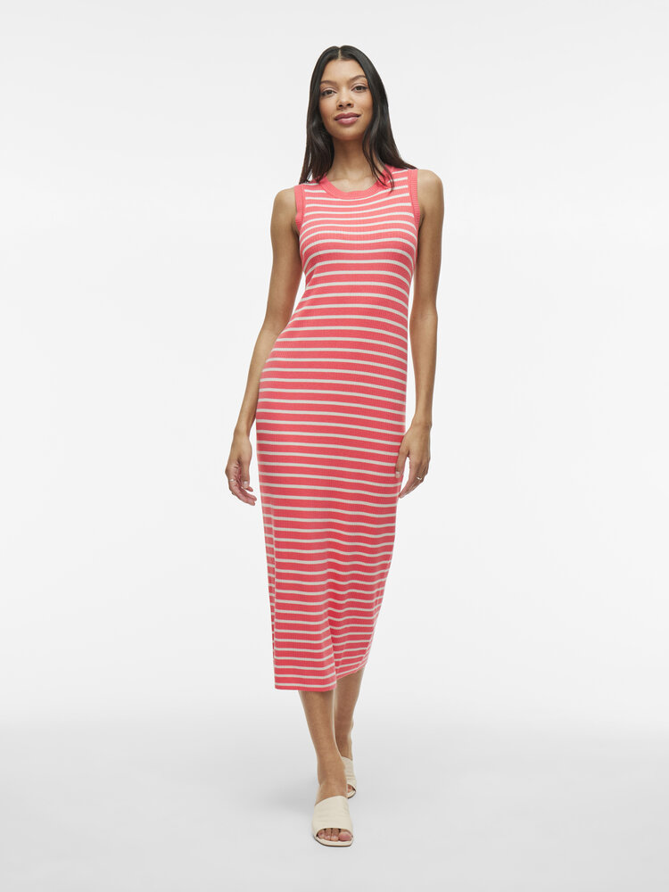 Vila Clothes Vizicha midi knit stripe dress - white/peach