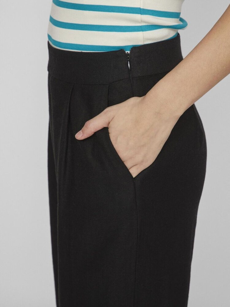 Vila Clothes vijolanda linnen blend pants - black