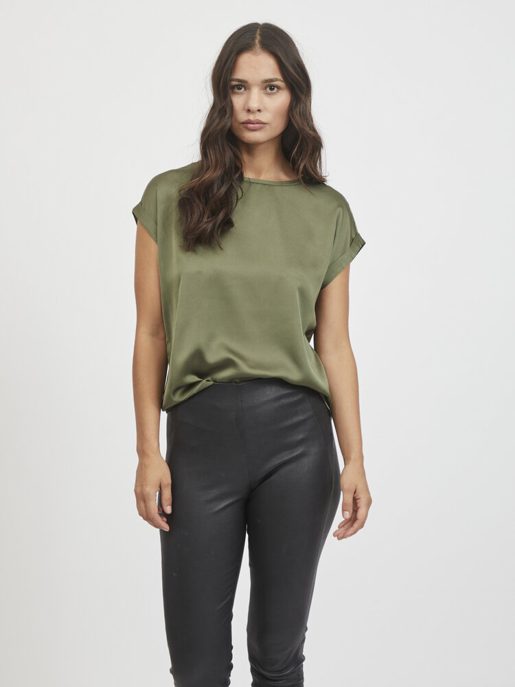 Vila Clothes viellette satin t-shirt - olive