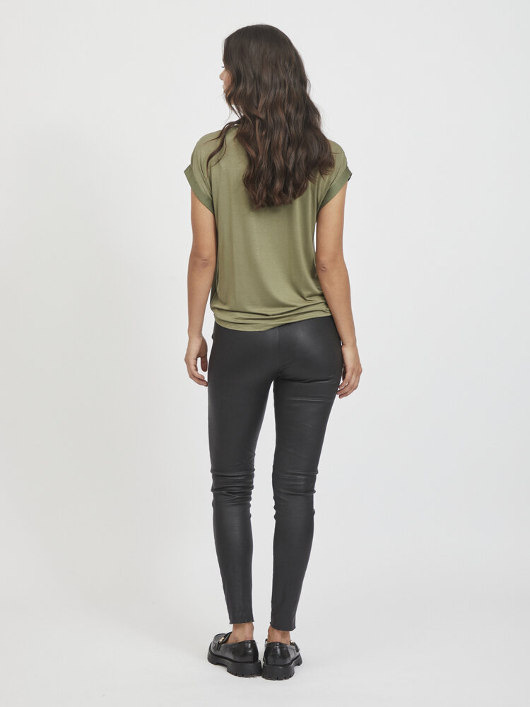 Vila Clothes viellette satin t-shirt - olive