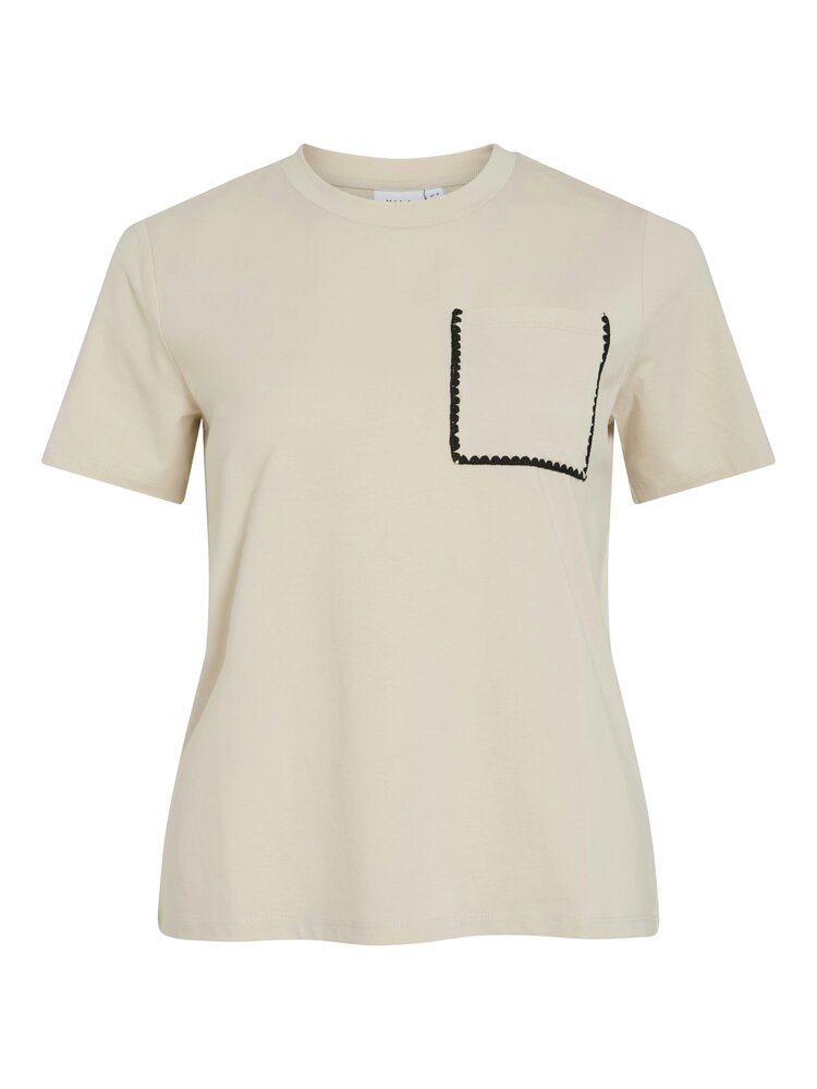 Vila Clothes vialbia pocket embroidery outline t-shirt