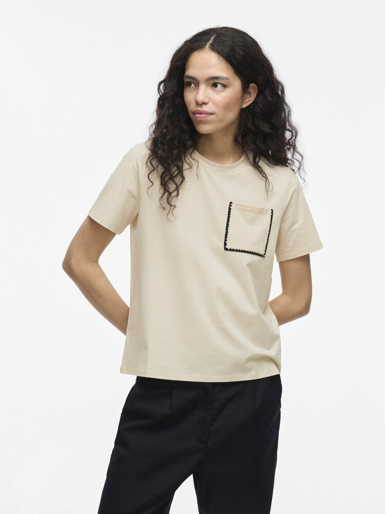 Vila Clothes vialbia pocket embroidery outline t-shirt