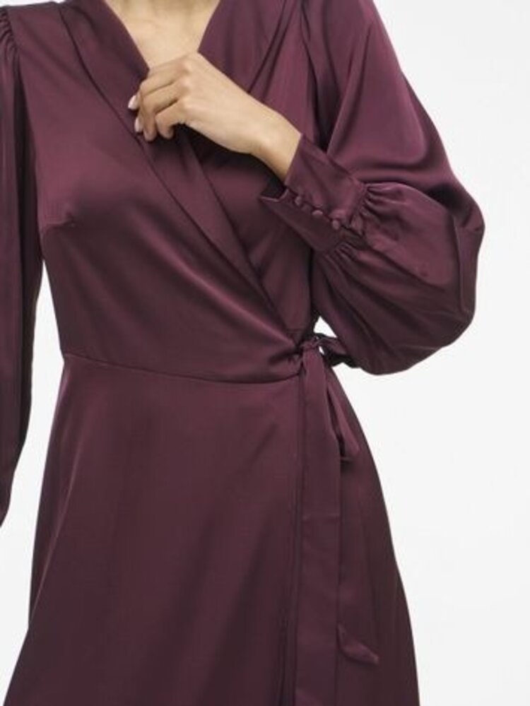 Vila Clothes vienna ankle wrap dress - aubergine
