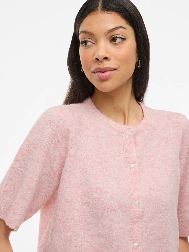 Vila Clothes visebora short sleeve pearl cardigan - light pink