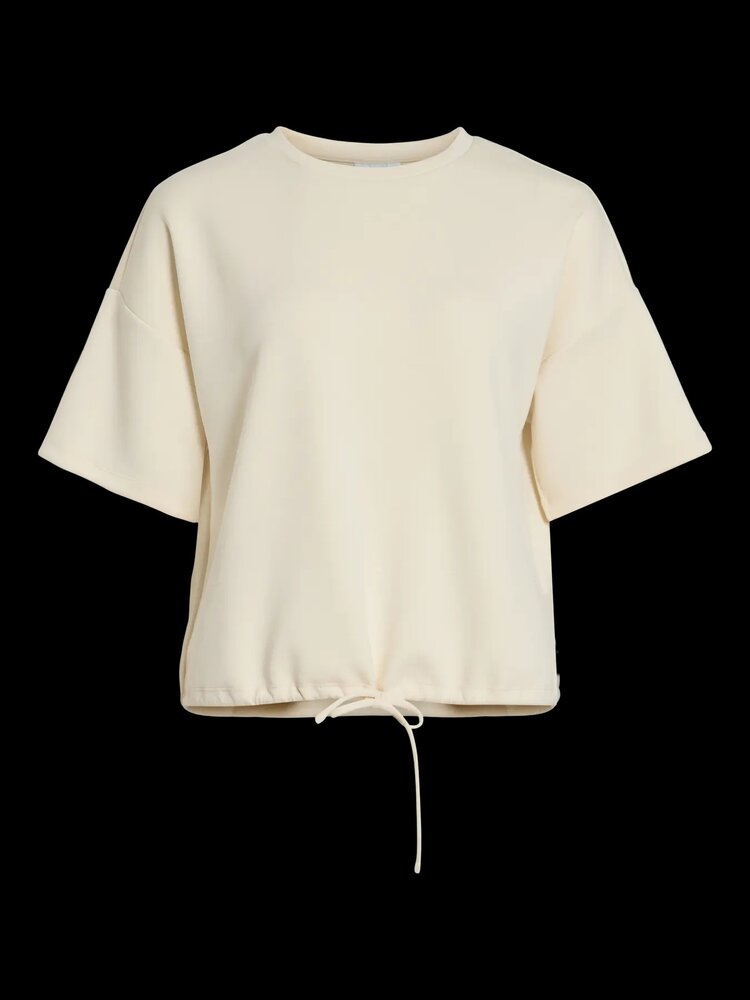 Vila Clothes visandy short sleeve string sweater - white