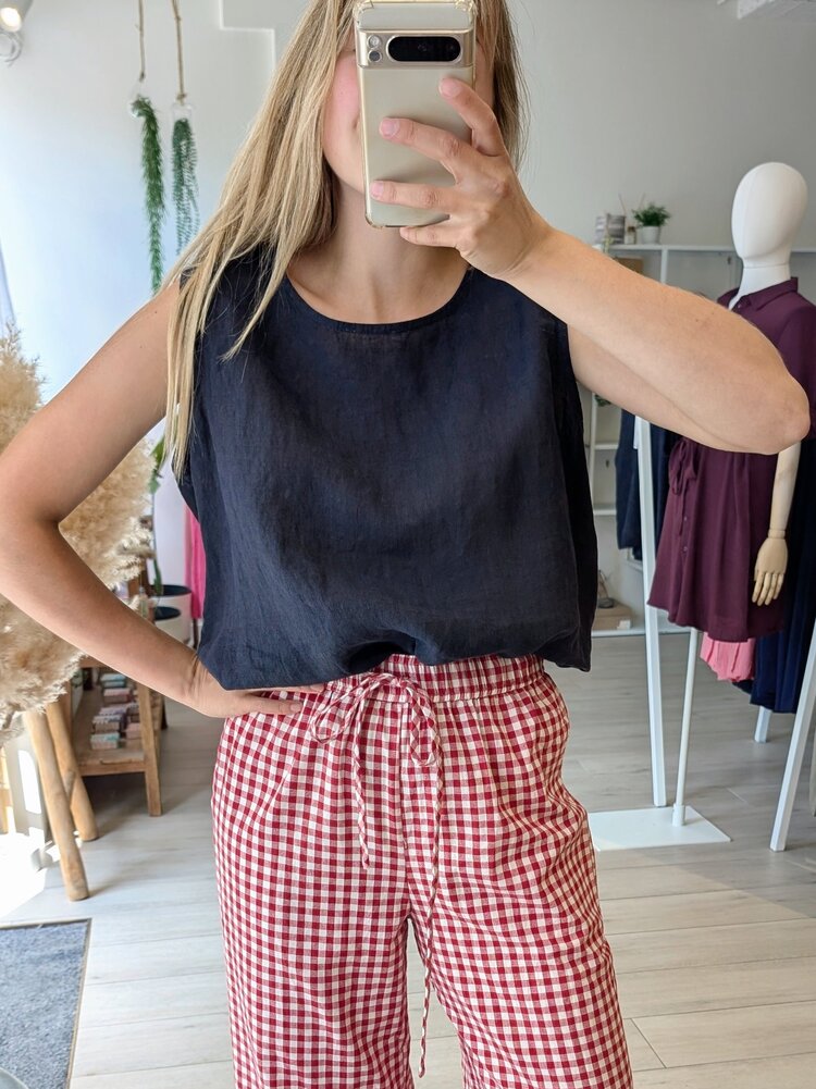 Sillie Linnen button back top - navy