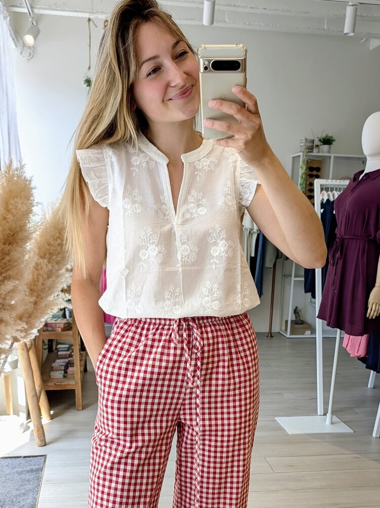 Sillie cap sleeve embrouidery top - white