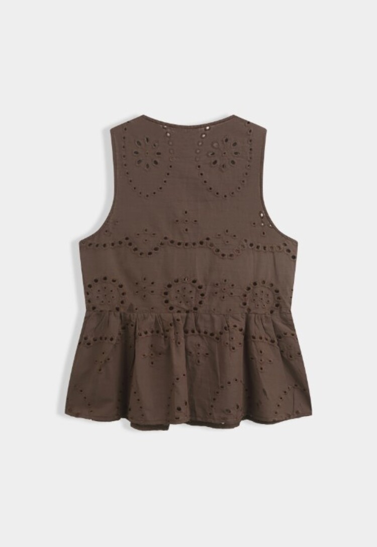 Sillie embroidered peplum sleeveless top - brown