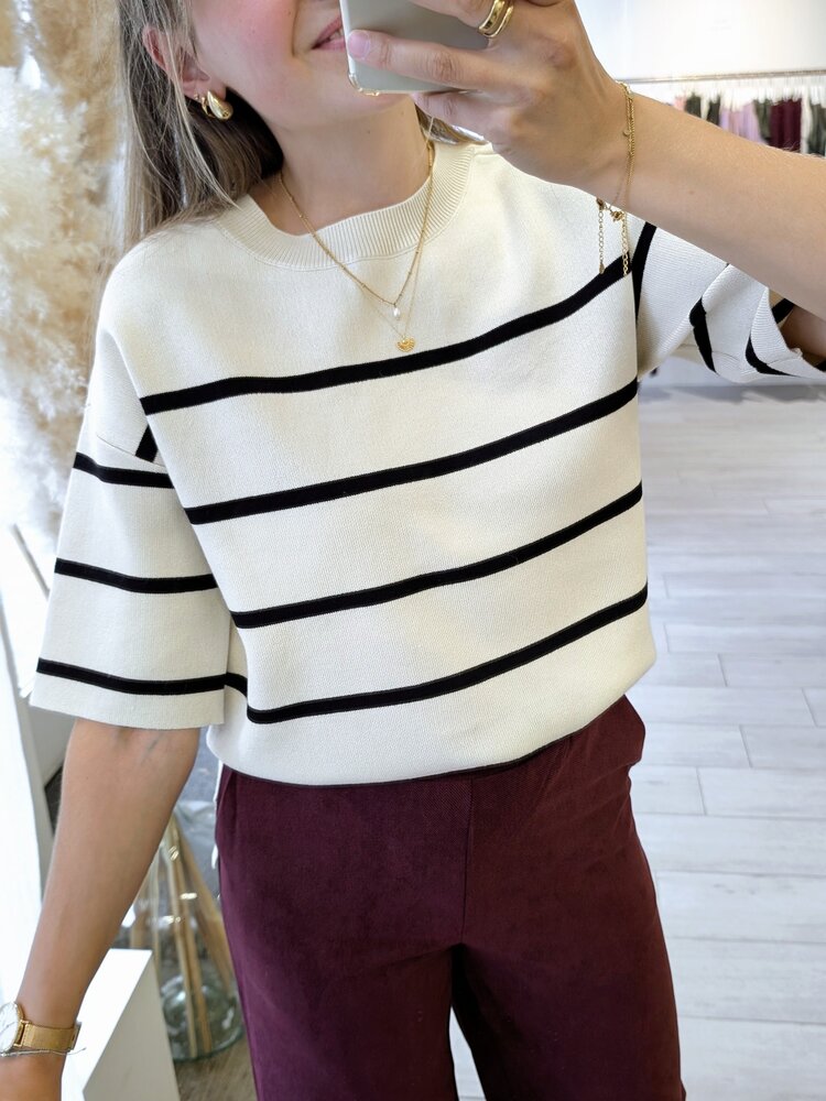 Vila Clothes viostria 1/2 sleeve knit pullover - black stripes