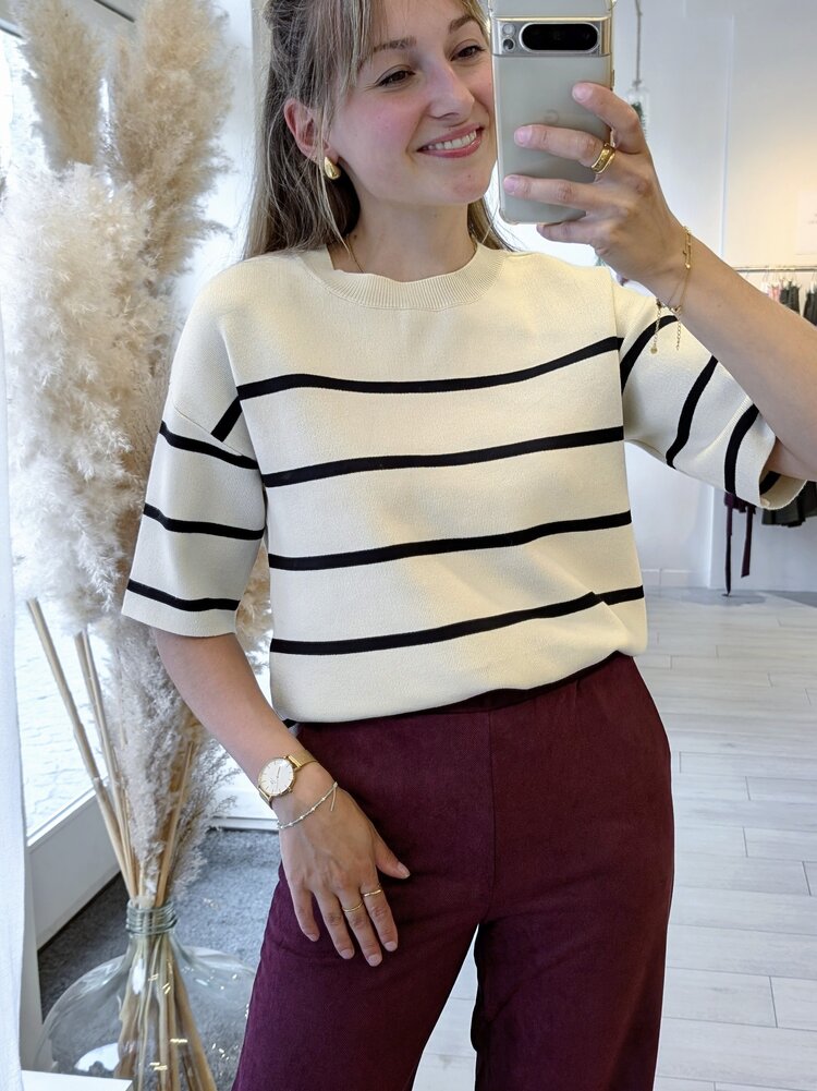 Vila Clothes viostria 1/2 sleeve knit pullover - black stripes