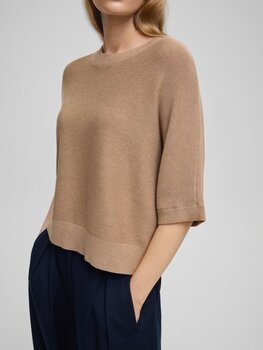 Moss Copenhagen Tamria 2/4 sleeve thin knit pullover - beige
