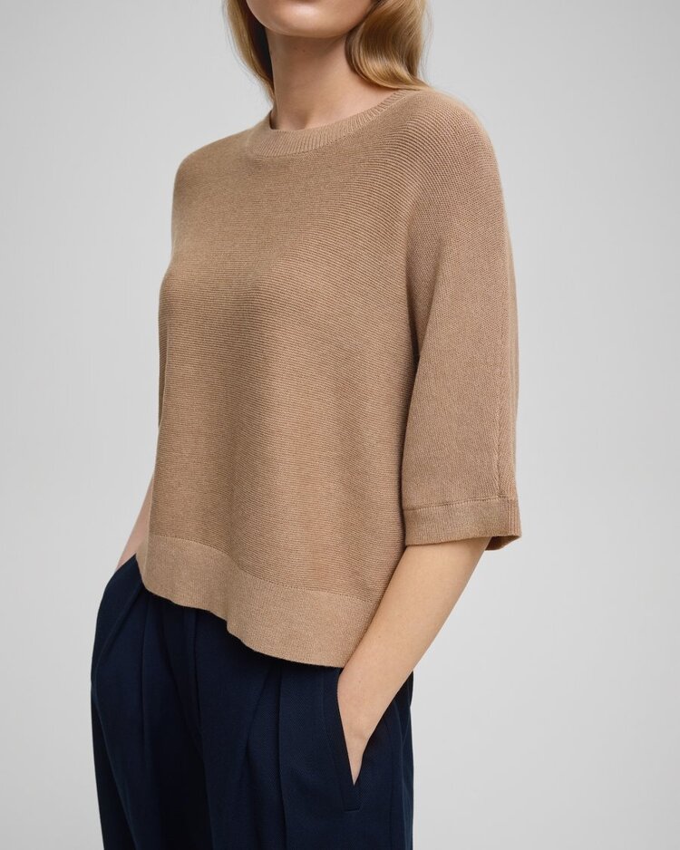Moss Copenhagen Tamria 2/4 sleeve thin knit pullover - beige