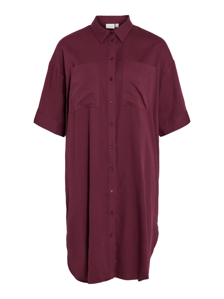Vila Clothes vialruni loose front pocket shirt dress - aubergine