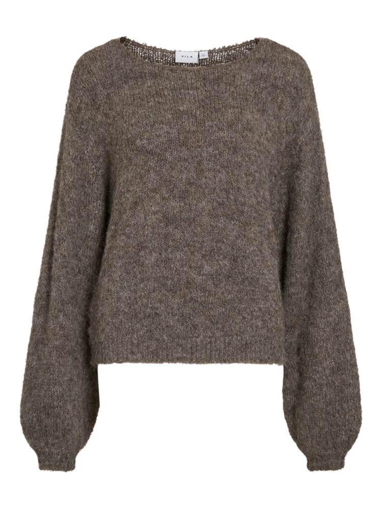 Vila Clothes vimarley o-neck knit swaeter - brown melange