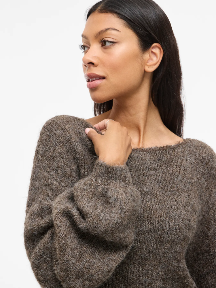 Vila Clothes vimarley o-neck knit swaeter - brown melange