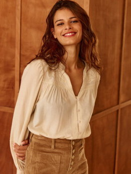 La petite étoile bowie blouse A-line brodee - beige