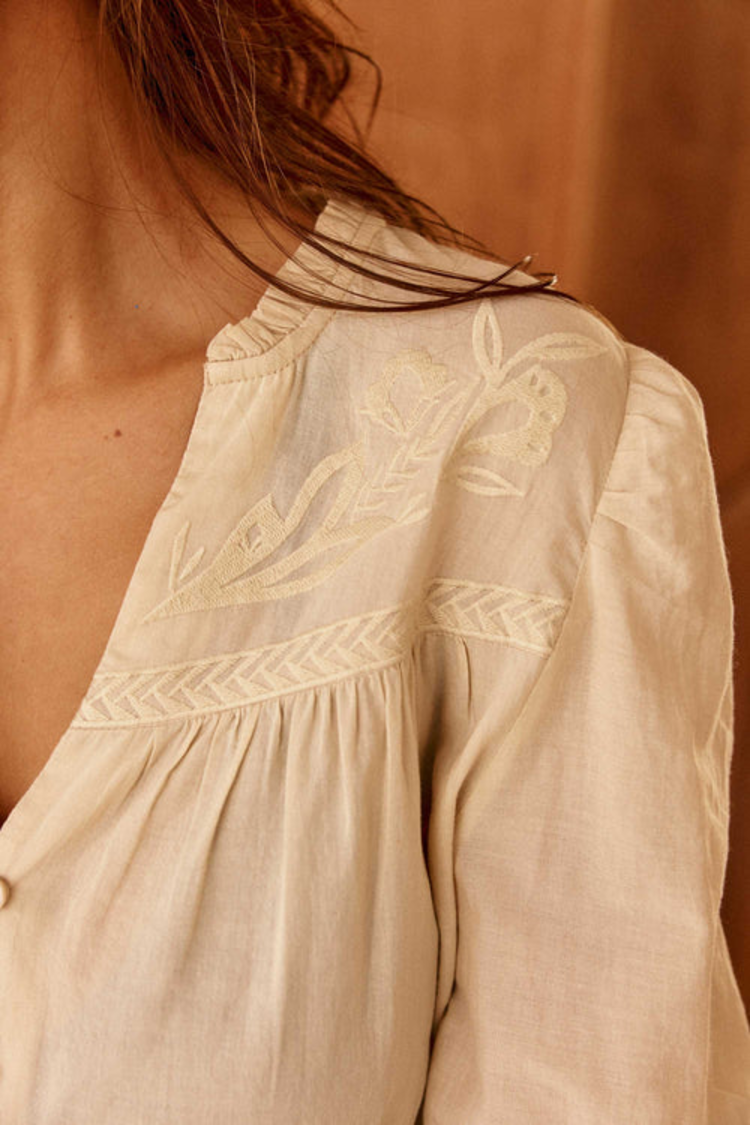 La petite étoile bowie blouse A-line brodee - beige