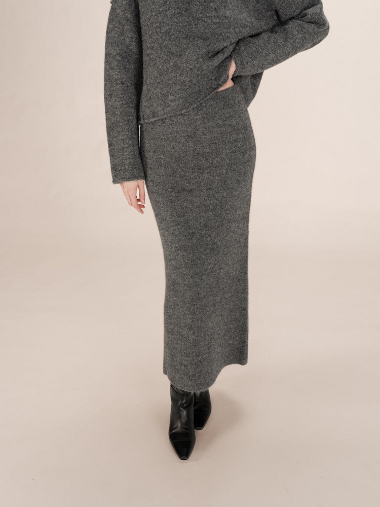 Grace & Mila toundra wool blend knit midi skirt - gris